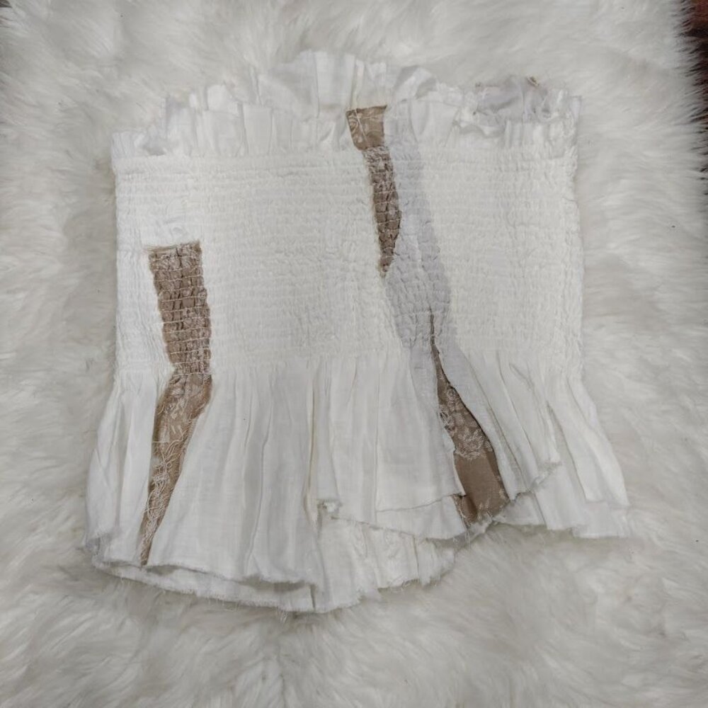 by Anthropologie Strapless Womens Large Smocked Peplum Asymmetric Hem Top White - Picture 9 of 11